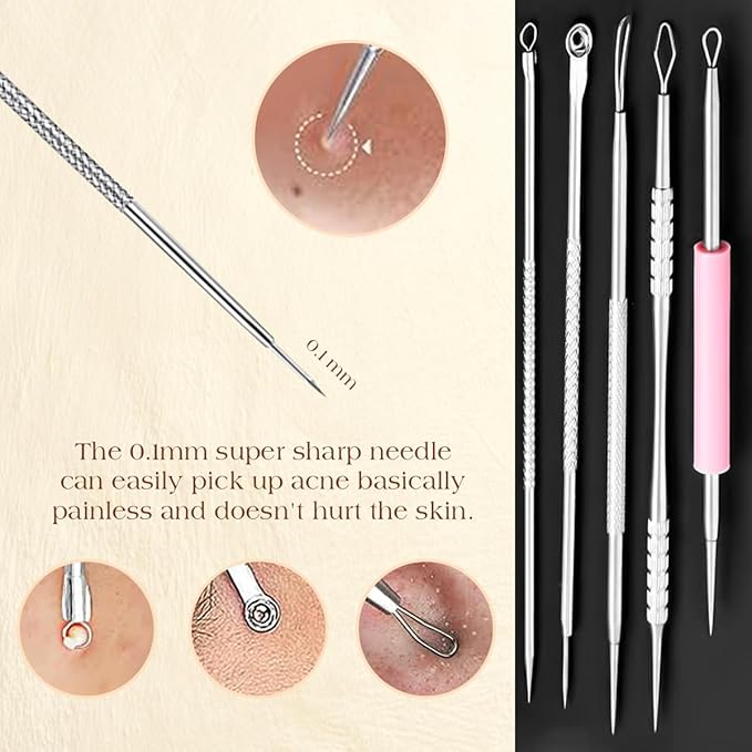 22 Pcs Pimple Popper Tool Kit 410 Stainless Steel Blackhead Remover Tools, Pimple Extractor Tool Kit for Blackheads, Blemish, Comdone, Acne, Zit, and Whiteheads for Face & Nose