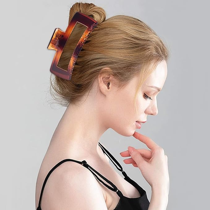 4 Pack Extra Large Hair Claw for Women, 5'' Strong Hold Bright Clamps for Thick and Long Hair, 90's Non-slip Square Jaw Clips for Curly Hair,