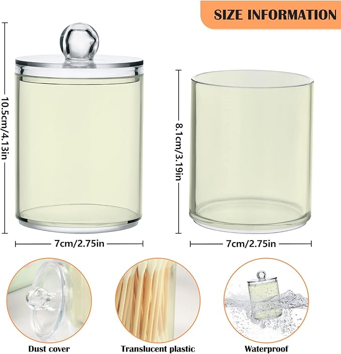 Beige Qtip Holder Organizer Dispenser Cotton Swabs Cans Plastic Jars with Lid Set 4 Pack Bathroom Storage Canister for Cotton Ball Floss Cotton Pads