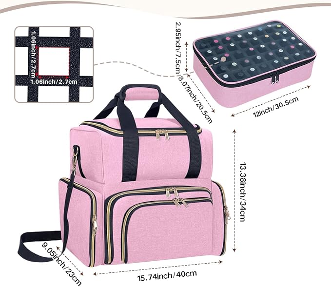 Nail Polish Organizer Case Large Capacity 80 Bottles(15ml/0.5fl.oz) Travel Storage Box with 2 Detachable Bags for Women's Nail Tools Essential Oils and Cosmetics Sets Pink