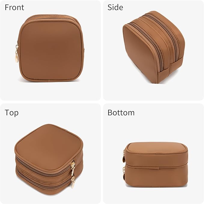 Small Makeup Pouch, Double Zipper Cosmetic Bag, Travel Makeup Bag, Cute Makeup Bag for Purse, Mini Toiletry Bag (Chocolate)