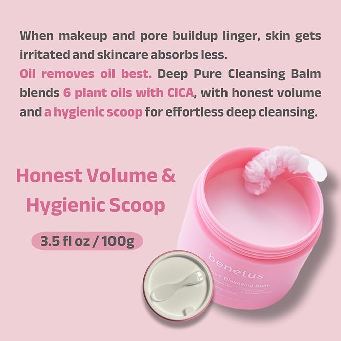 Deep Pure Cleansing Balm, Makeup Remover Balm for Heavy Makeup, Waterproof Mascara & Sunscreen, Soothing CICA, Argan Oil, Vitamin E, Hydrated Glow, Non-Stripping, Pore Care, 3.5 fl oz