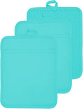 Oven Pot Holder with Pocket Cotton Heat Resistant Coaster Potholder Kitchen Hot Pad Oven Mitts for Cooking and Baking Square 7"x9" (Aqua, Silicone)