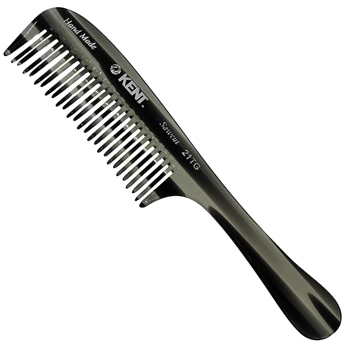 Kent 21T Graphite Large Detangling Comb, Double Wide Tooth for Curly Wavy Hair, Detangler Comb for Wet and Dry Hair, Saw-Cut and Hand Polished Made in England