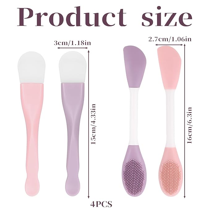 4 Pcs Face Mask Applicators, Double-Ended Mask Applicator Tool, Silicone Face Mask-Brush, Beauty Skincare Supplies Tool, Massage Spatula, Reusable Facial Brushes Applicator for Clay, Cream, Lotion