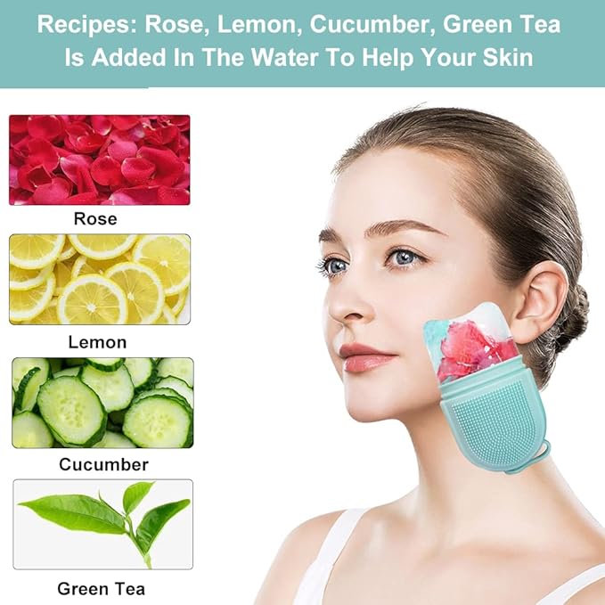 Reusable Cube Silicone Mold Ice Roller With Brush For Face Cold Therapy Facial Massage Roller (Blue)