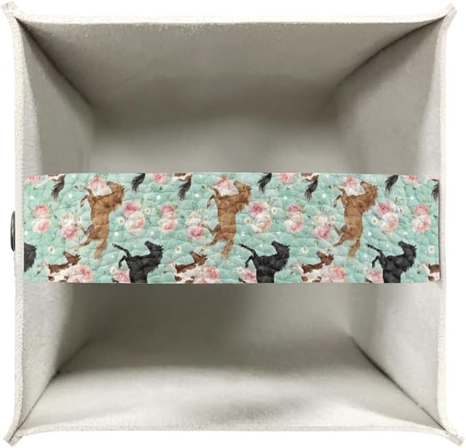 Horses Modern Tissue Box Holder, Waterproof Square PU Leather Napkin Case with Metal Button Closure, Decorative Tissue Cover Organizer for Vanity, Desk, Car, and Living Room