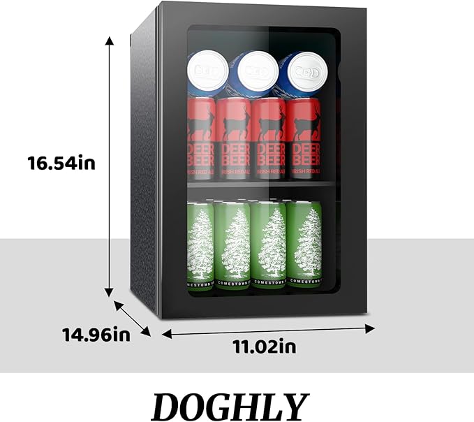 Beverage Refrigerator Cooler, 24 Can Mini Fridge Solid Door for Drinks Soda, Beer, or Wine - Small Refrigerator for Office Bedroom Home Bar, Adjustable Shelves, 0.9 Cu.Ft, Black