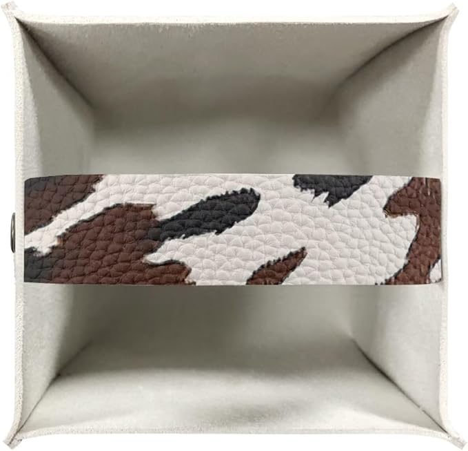 Cowhide Print Tissue Box Cover Modern Square Tissue Box Organizer Decorative PU Leather Facial Paper Holder for Bathroom Vanity Countertop Bedroom Dresser Office Desk