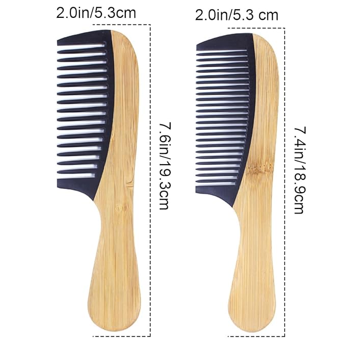 2PCS Natural Handmade Bamboo Hair Combs for Women Men, Anti-Static for All Hairstyles & Beard