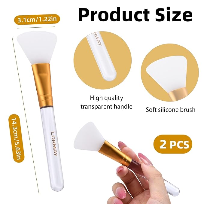 LORMAY Jelly Brush | 2 Pcs Silicone Face Mask Brushes | Facial Applicators for Even Coverage | Skincare Enhancer | Transparent Handles | All Skin Types | Kbeauty Accessory | Fan-shaped Head