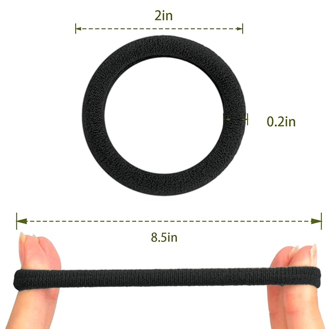 No Damage Hair Ties, 120 PCS Soft Seamless Cotton & Nylon Elastic Ponytail Holders, Hair Bands for Thick Hair, Hair Accessories for Girls & Women (Black)
