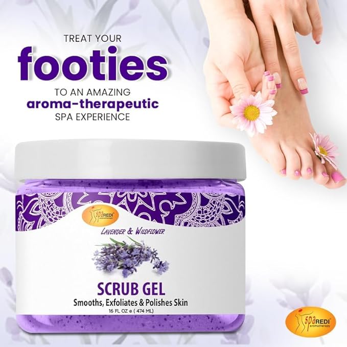 SPA REDI – Exfoliating Scrub Pumice Gel, Lavender and Wildflower, 16 Oz - Manicure, Pedicure and Body Exfoliator Infused with Hyaluronic Acid, Amino Acids, Panthenol and Comfrey Extract