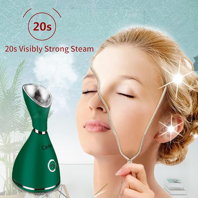 Facial Steamer-Nano Ionic Facial Steamer Warm Mist Humidifier Atomizer Sprayer Moisturizing Face Steamer Home Sauna SPA Face with 4 Piece Stainless Steel Skin Kit and Hair Band(Green)