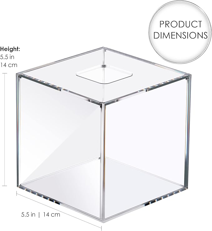 Clear Acrylic Square Facial Tissue Box Holder, Modern Tissue Dispenser, Decorative Tissue Holder for Bathroom Décor, Perfect Tissue Box Holder to Insert Original Tissue Box or Without The Box