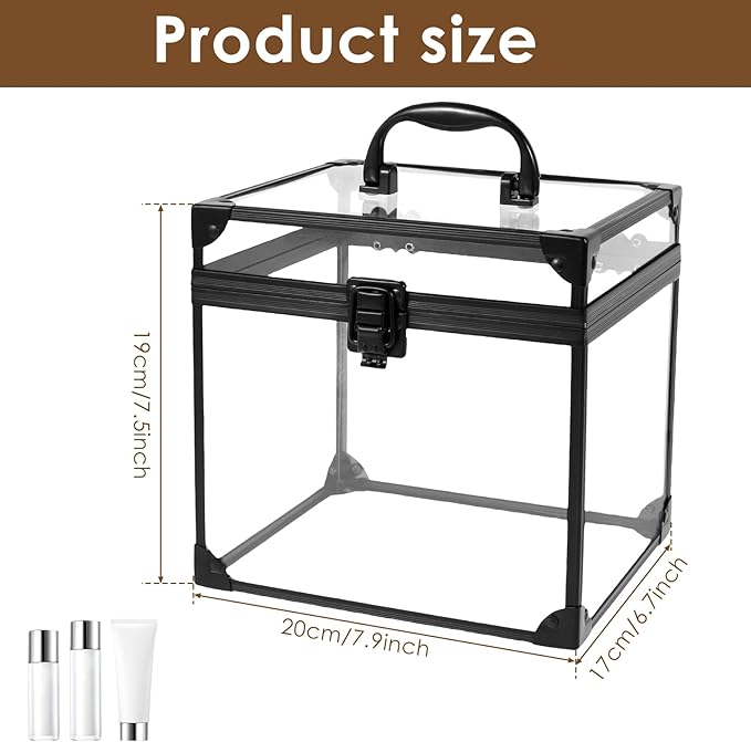 Makeup Box,Clear Cosmetic Case with Latches and Handle Large Capacity Toiletry Organizer Box Travel Makeup Tools for Vanity Bathroom Counter Dresser(black)