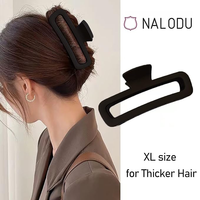 Hair Claw Clips 5 Inch Unbreakable Black XL Large Square Rectangle Clip Clamp for Thick Curly Long Hair Women - 2 Pack