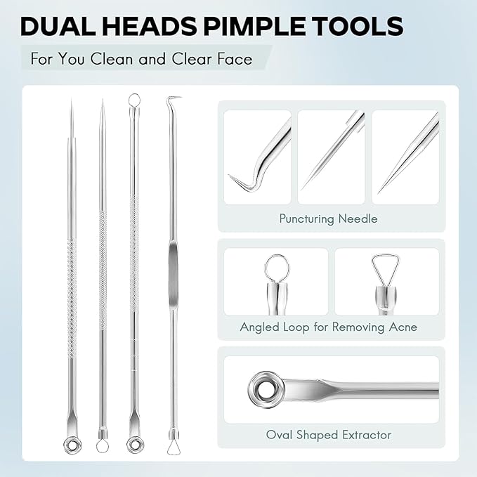 5PCS Blackhead Remover Comedone Extractor,Stainless Pimple Popper Tool，Curved Blackhead Tweezers Kit, Professional Stainless Pimple Acne Blemish Removal Tools Kit，Blackhead Extractor Tool