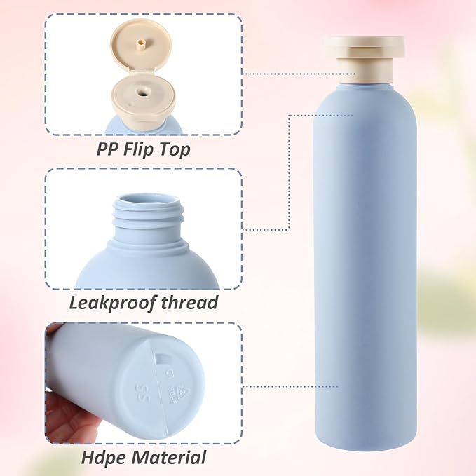 2Pcs Squeeze Bottles, 260ml Plastic Refillable Travel Containers with Flip Cap - Leak Proof for Shampoo, Creams, Lotion, Conditioner (Blue+Green)