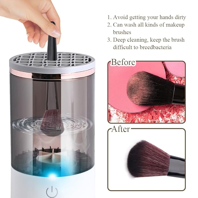 Electric Makeup Brush Cleaner, Abnaok Makeup Brush Cleaner Machine with Brush Clean Mat, Automatic Cosmetic Brush Cleaner Makeup Brush Tools for All Size Beauty Makeup Brushes Set, Gift for Women Wife