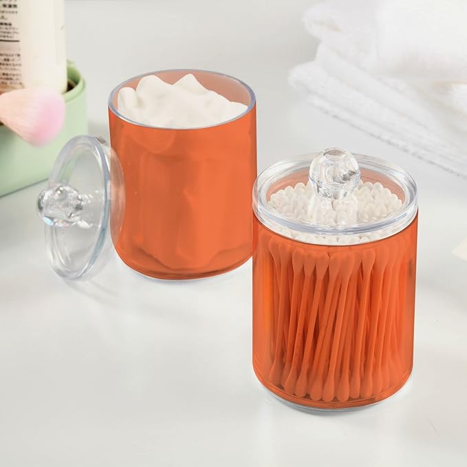 Coral Qtip Holder Organizer Dispenser Cotton Swabs Cans Plastic Jars with Lid Set 2 Pack Bathroom Storage Canister for Cotton Ball Floss Cotton Pads