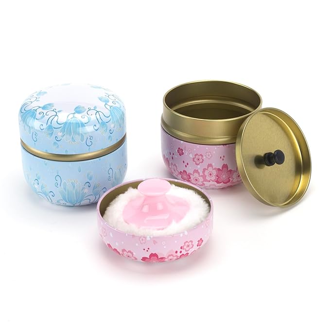 2 Pcs Body Powder Puff and Container Large Fluffy Powder Puffs with Case Empty Bath Dusting Powder Box for Women Baby Beach Travel Home Pink & Blue
