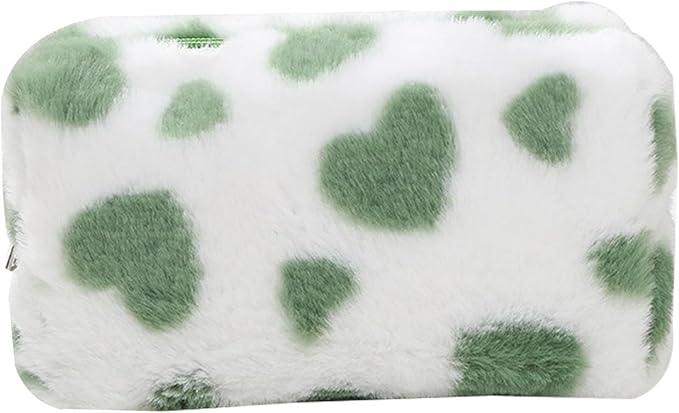 Makeup Bag Small Cosmetic Bags for Purse Women Girls Plush Simple Heart Make Up Pouch