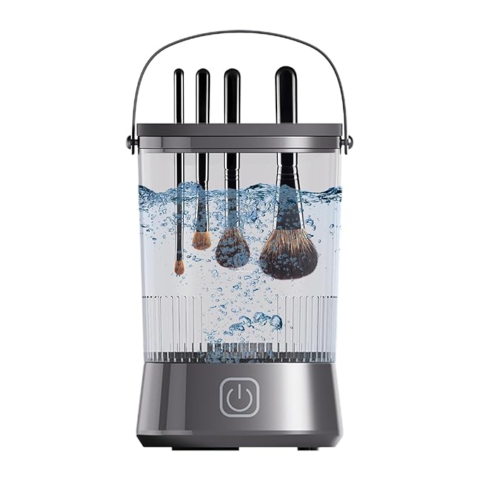 Makeup Brush Cleaner Machine - Automatic Cosmetic Brush Cleaning Tool for Sponges and Makeup Eggs, Efficient Easy Use Cleaner for Daily Makeups Hygiene, Portable Home Vanity Accessory
