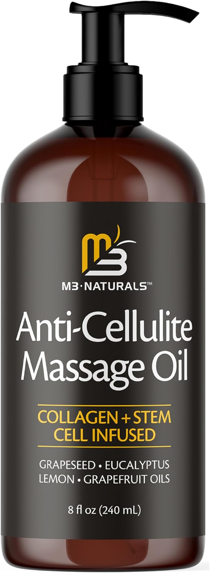 Anti Cellulite Massage Oil and Firm Dry Brush Kit | Collagen & Stem Cell Skin Tightening Kit | Radiant Body Care Kit for Women by M3