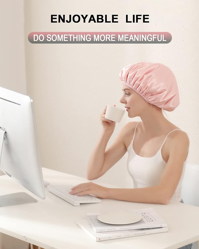 YIZIJIZI Terry Lined Shower Cap,Triple Layer Large Cap for Women,Shower Cap Reusable Waterproof,Long Thick Hair(Pink)