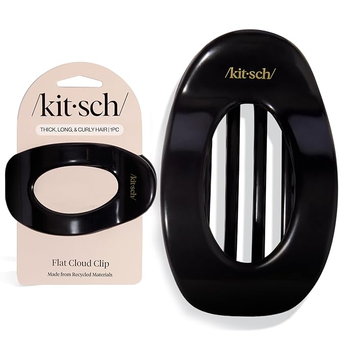 Kitsch Large Flat Claw Clips for Women - Stylish Flat Hair Clips, Strong Hold for Thick & Fine Hair | Non-Slip for Secure, Comfortable All-Day Wear | Ideal Gifts for Women - Black