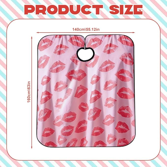 Salon Cape for Women,Adjustable Hair Cutting Cape,Professional Large Barber Stylist Hairdresser Cape,Waterproof & Light Weight & Machine Washable- 63”× 56” (Big Red Lips)