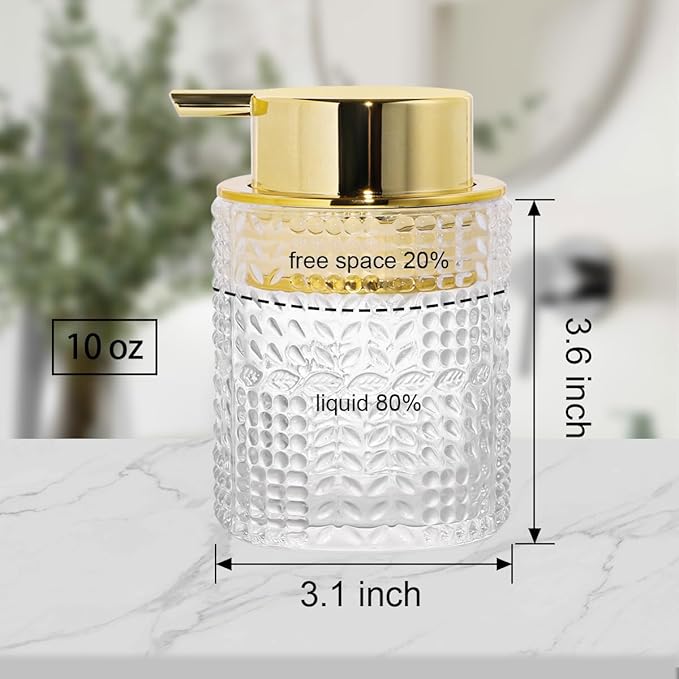 Glass Foaming Soap Dispenser,Foam Dispenser Bottle with Large Pump,Wide-Mouthed and Easy to Press,Refillable Hand Soap Dispenser for Bathroom Countertop and Kitchen Decor (1, Clear)
