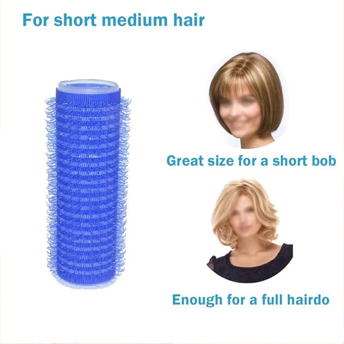 12PCS Plastic Roller Hair Curler for Medium Short Hair, Heatless Roller Hair Curler for Bangs, Create Natural Curly Hairstyle, Blue