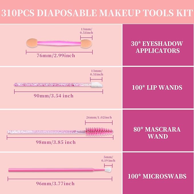 Teenitor 310PCS Disposable Makeup Applicators Kit, Mascara Wands Lash Spoolies, Eyeshadow Applicators, Lip Applicators Disposable, Microswabs, Makeup Artist Kit Essentials with Box