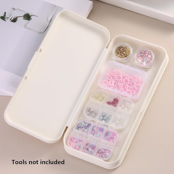 Nail Art Tool Storage Box, Plastic Manicure Tool Box, Manicure Efile Accessories Drill Kit Case, Beauty tool Case, Tweezers Container, Travel Salon Home, Nail Implement for Esthetician-Beige