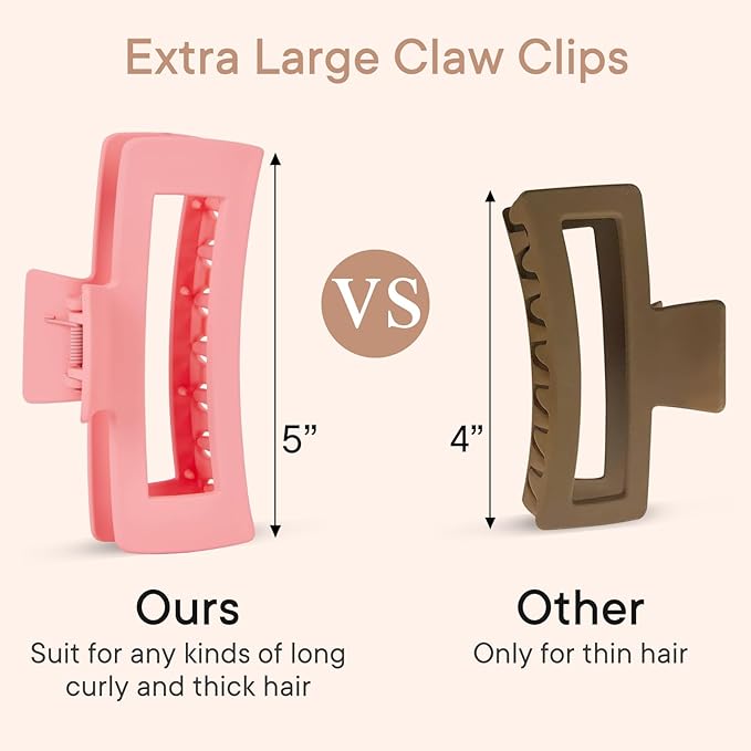4 Pack Extra Large Matte Non-Slip Jumbo Claw Clips for Long Curly Hair - Hair Accessories for Women and Girls