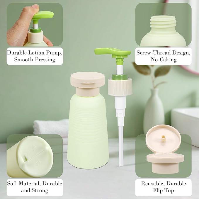 3.4oz Travel Shampoo Bottle with Flip Cap, Refillable Plastic Pump Bottles Dispenser for Soap, Shampoo, Lotions, Liquid Body Wash, Creams and Massage Oil (2Pack, 3.4oz/100ml)