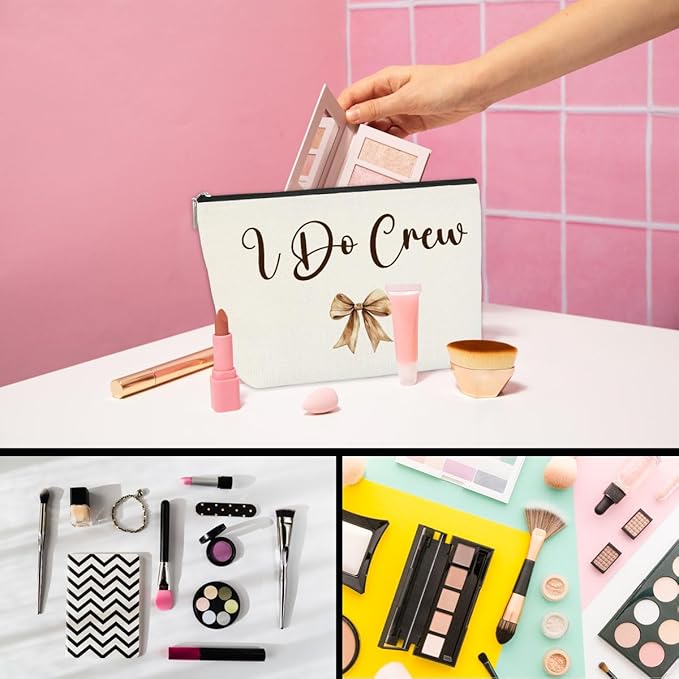 3PCS Luxury Wedding Emergency Kit: I Do Crew Makeup Bag with Waterproof Compartments, Bridesmaid Rescue Pouch for Makeup & Dress Repair