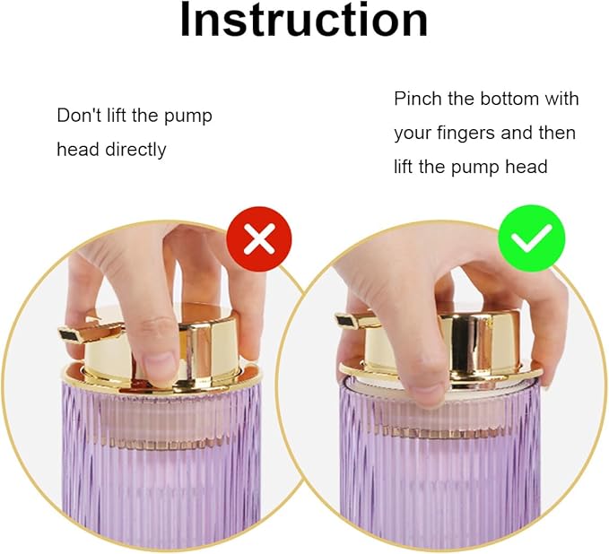 Foaming Soap Dispenser, Purple Glass Foam Hand Soap Dispenser with Gold Pump, 14 Oz Bathroom Refillable Liquid Lotion Pump Ribbed Bottle Container for Kitchen Countertop Decor, 1