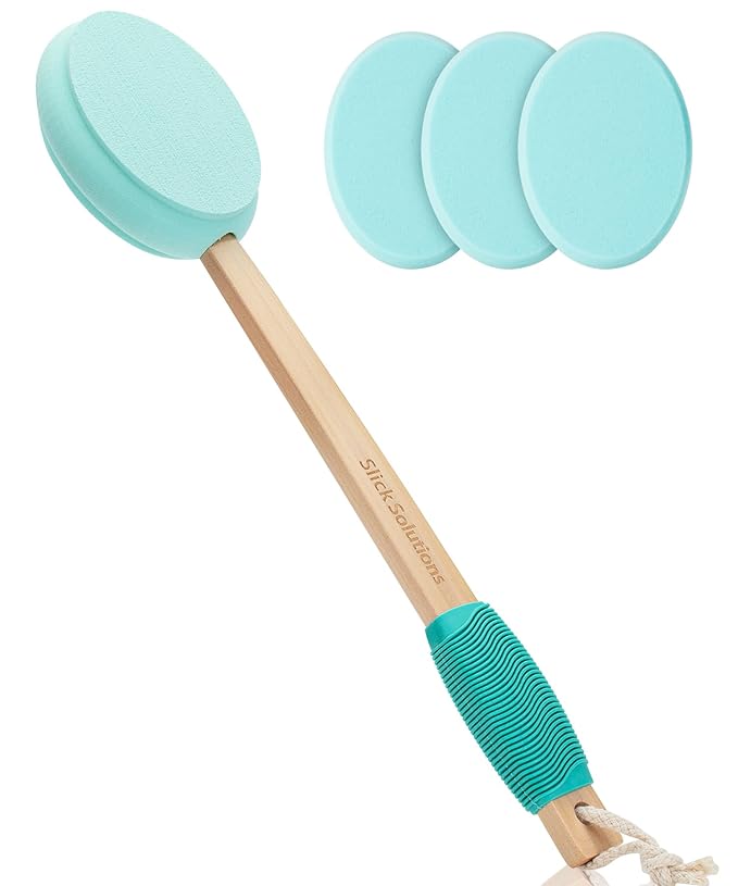 Slick- Lotion Applicator with 3 Extra Pads, 17 Inch, Green, Back Applicator Lotion, Certified Organic, Easy Reach Washable, Self Tanner for All Skin Tone