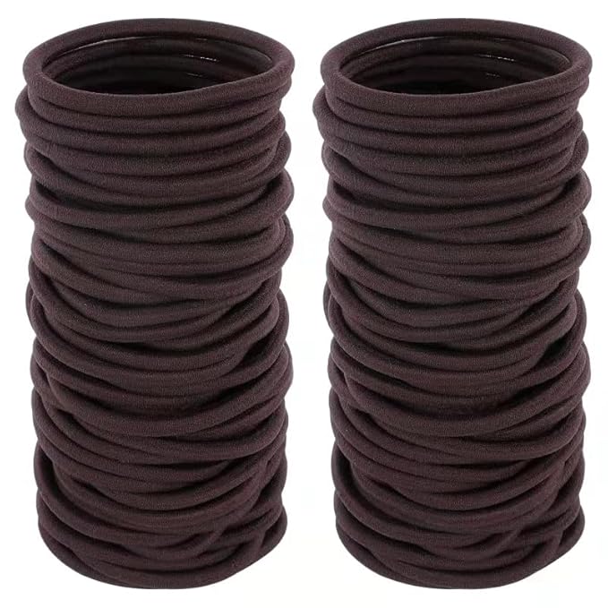 100PCS Hair Ties, 4MM Dark Brown Ponytail Holders Hair Bands, 2 Inch in Diameter Rubber Bands for Medium to Thick Hair, (4mm Dark Brown)