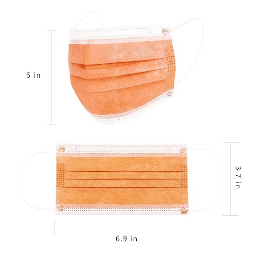 Borje Disposable Face Mask 100 Pcs Face Masks 3 Ply Protection Masks (Tangerine)