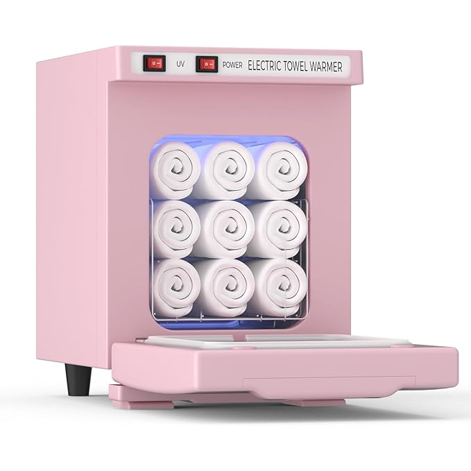 Towel Warmer 5L-Pink, 2-in-1 Professional Mini Small Hot Towel Warmer for Spa, Facial Towel Cabinet for Solo Estheticians, Small Salons & Home Spa (Fits 10-15 Towels)