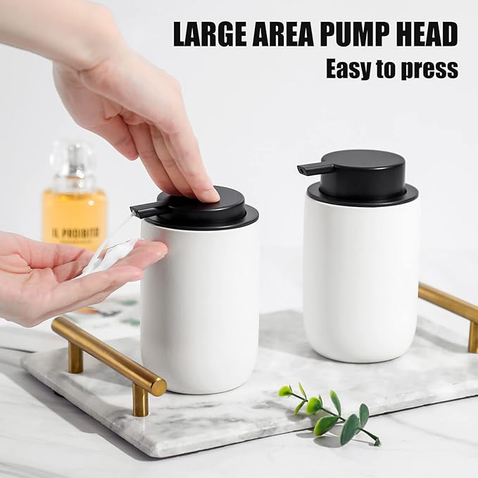 Hand Soap Dispenser for Bathroom Decro, Ceramic Liquid Pump Bottles Refillable Dish Dispenser for Kitchen Farmhouse Colleage Dorm, Matte White 2 Pack