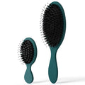 2 Pcs Green Boar Bristle Hair Brush Set Full-size and Travel Size Soft Boars Hairbrushes Natural Bristle Detangling Brush for Women Men Thick Curly Hair Detangling Soften Silky Shine