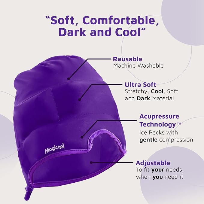 Magic Gel Migraine Ice Head Wrap | Real Migraine & Headache Relief | The Original Headache Cap | Cold, Comfortable, Dark & Cool; Endorsed by Physicians, Loved by Thousands - (2 Pack, Black & Purple)