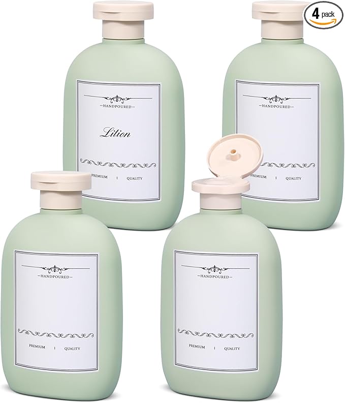8.8 oz Plastic Travel Shampoo Bottles, Empty Plastic Squeeze Bottles with Flip Cap for Toiletries, Leakage-proof Travel Shampoo and Conditioner Bottles (4 pack, Green)