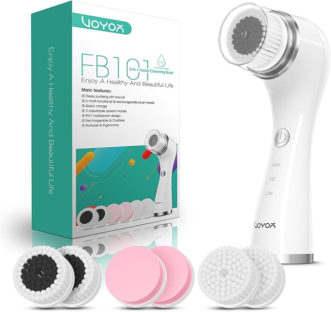 VOYOR Facial Cleansing Brush Electric for Deep Skin Cleansing Face Scrubber Rechargeable for Exfoliating and Removing Blackhead Spin Face Brush for Massaging, Remove Makeup Facial Brush FB101