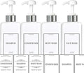 Empty Plastic Square Bottles Pump Shampoo Conditioner Body Wash Face, in Shower Bathroom Dispenser, Waterproof Permanent Labels, 27oz 800ml Set of 4 (White Plastic, Silver White Pump)